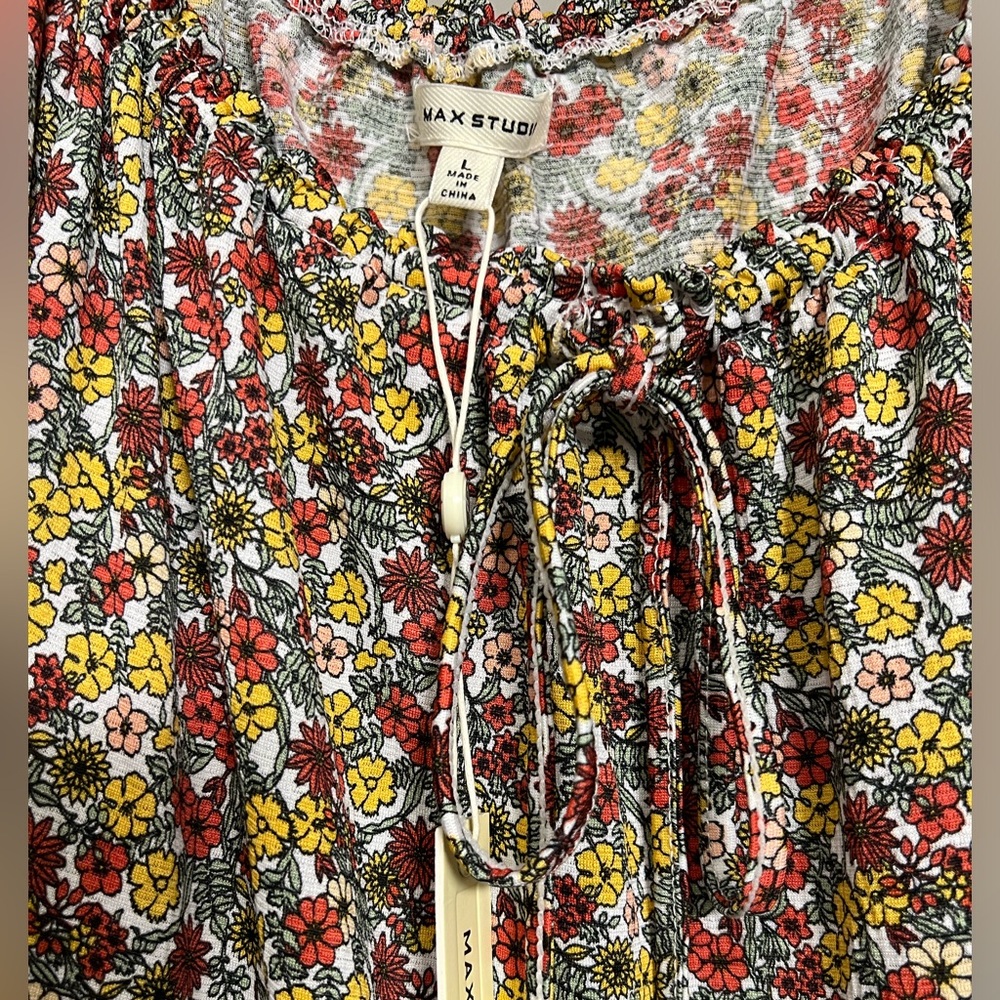 NWT Max Studio Red Floral Tiered Midi Dress Size Large - Picture 2 of 8